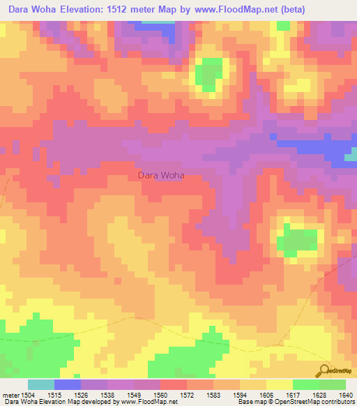 Dara Woha,Somalia Elevation Map