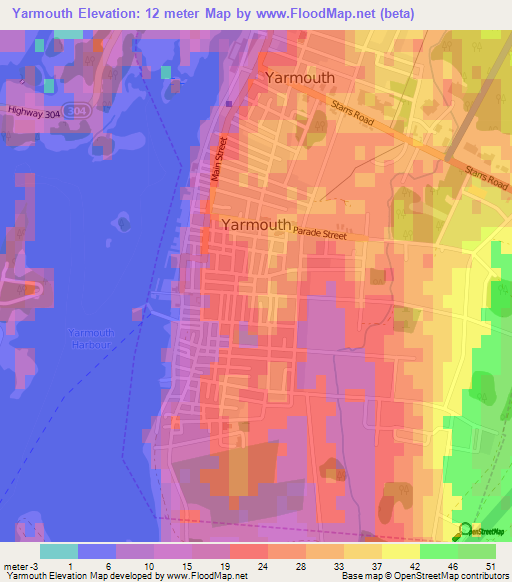 Yarmouth,Canada Elevation Map