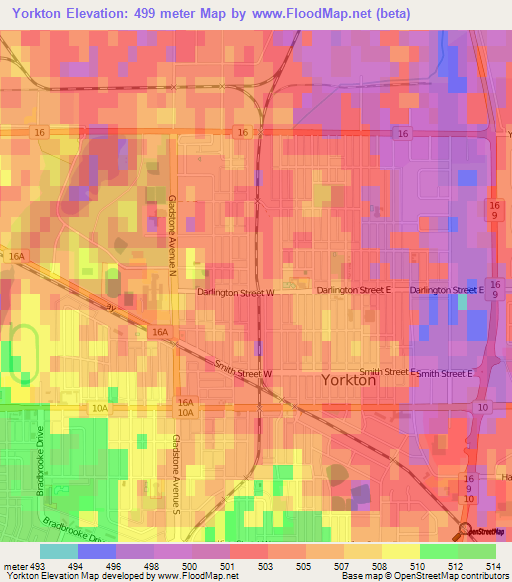 Yorkton,Canada Elevation Map