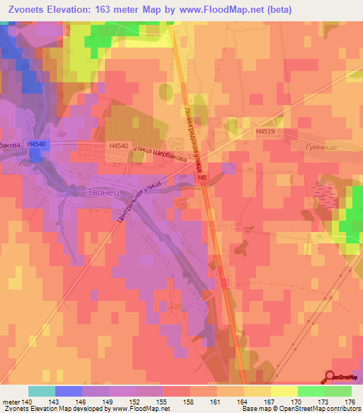 Zvonets,Belarus Elevation Map