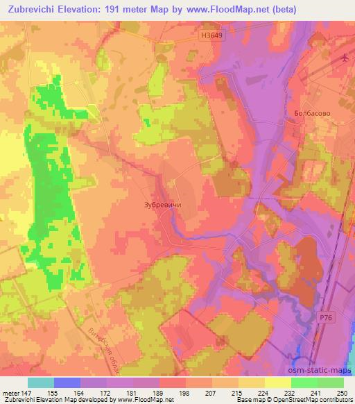 Zubrevichi,Belarus Elevation Map