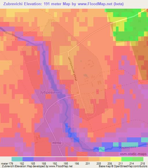 Zubrevichi,Belarus Elevation Map