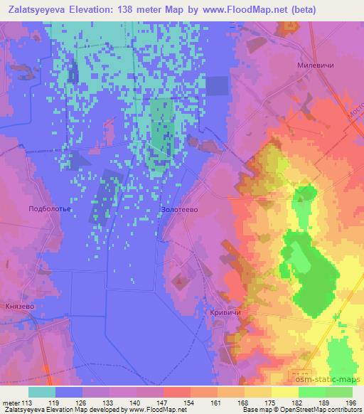 Zalatsyeyeva,Belarus Elevation Map