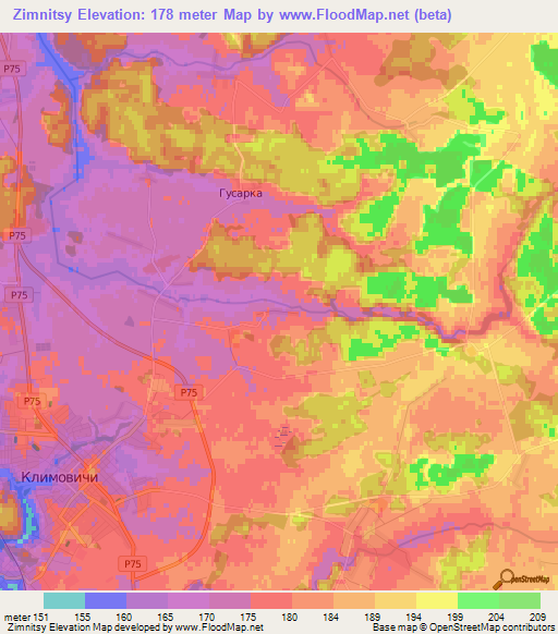 Zimnitsy,Belarus Elevation Map