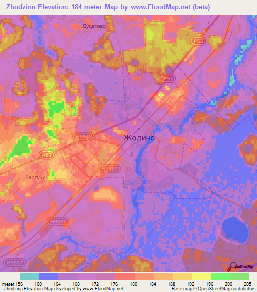 Zhodzina,Belarus Elevation Map