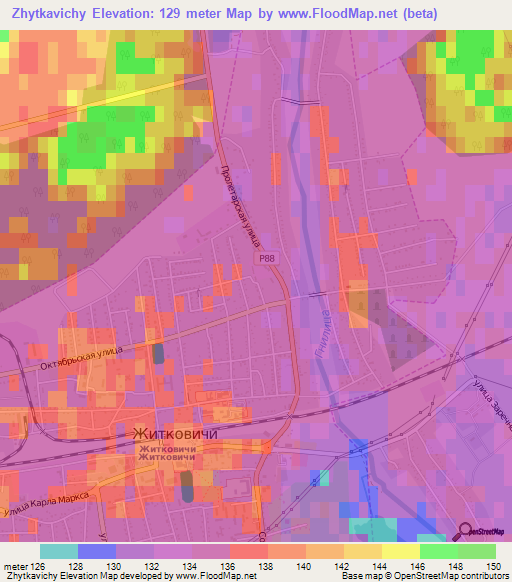 Zhytkavichy,Belarus Elevation Map