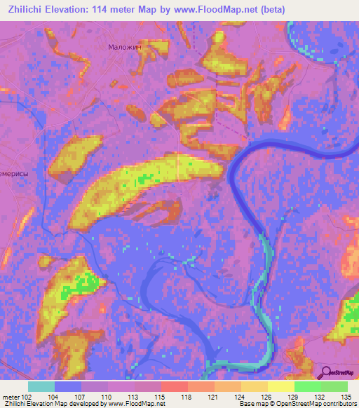 Zhilichi,Belarus Elevation Map