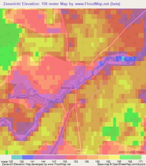 Zenevichi,Belarus Elevation Map