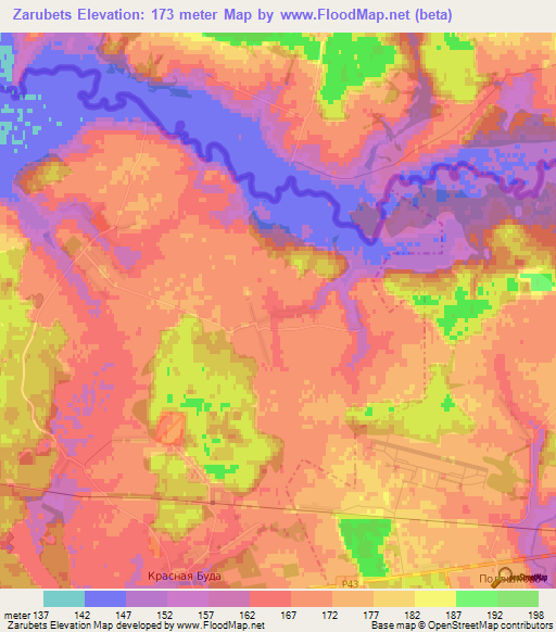Zarubets,Belarus Elevation Map
