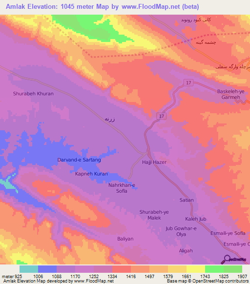 Amlak,Iran Elevation Map