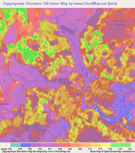 Zapyarynnye,Belarus Elevation Map