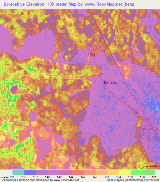 Zamosh'ye,Belarus Elevation Map