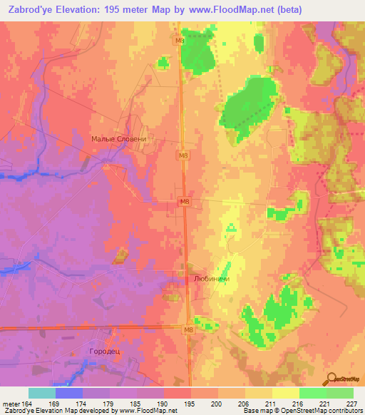 Zabrod'ye,Belarus Elevation Map
