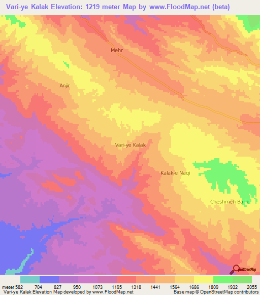 Vari-ye Kalak,Iran Elevation Map