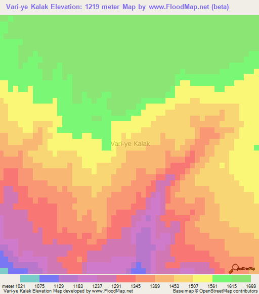 Vari-ye Kalak,Iran Elevation Map
