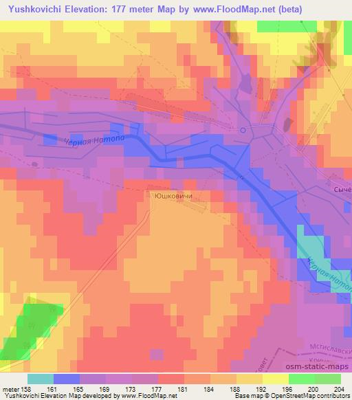 Yushkovichi,Belarus Elevation Map
