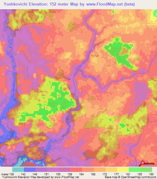 Yushkovichi,Belarus Elevation Map