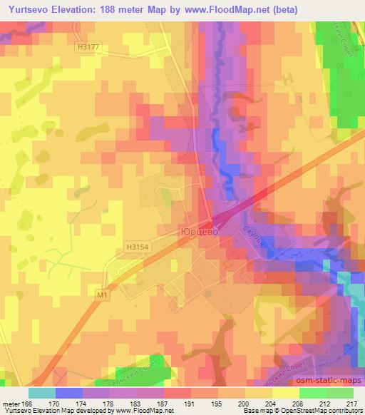 Yurtsevo,Belarus Elevation Map