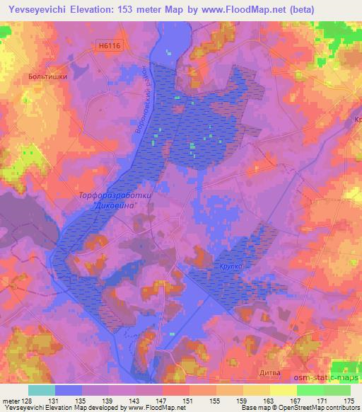 Yevseyevichi,Belarus Elevation Map