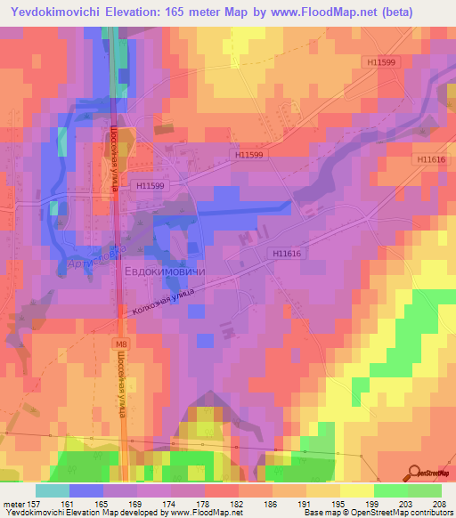 Yevdokimovichi,Belarus Elevation Map