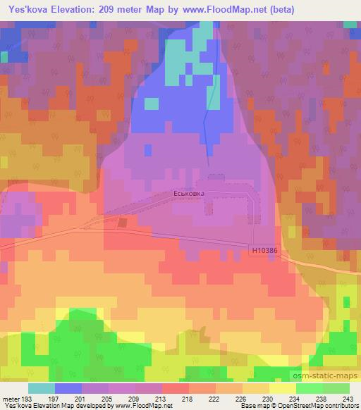 Yes'kova,Belarus Elevation Map