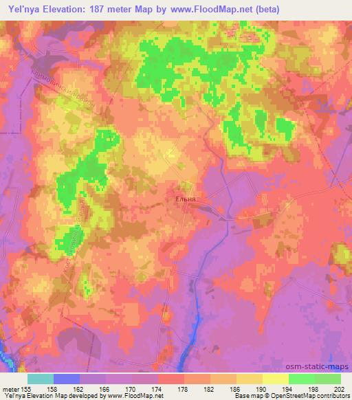 Yel'nya,Belarus Elevation Map