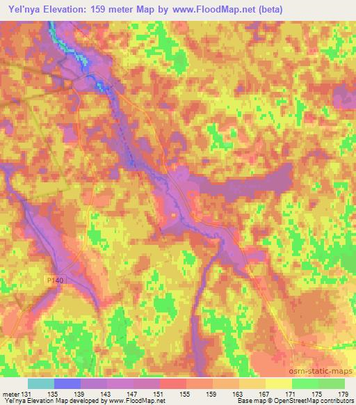 Yel'nya,Belarus Elevation Map