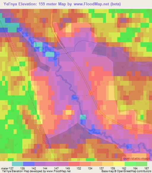 Yel'nya,Belarus Elevation Map