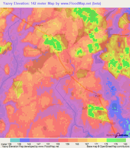 Yazvy,Belarus Elevation Map