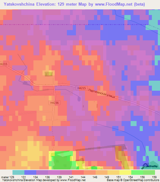 Yatskovshchina,Belarus Elevation Map