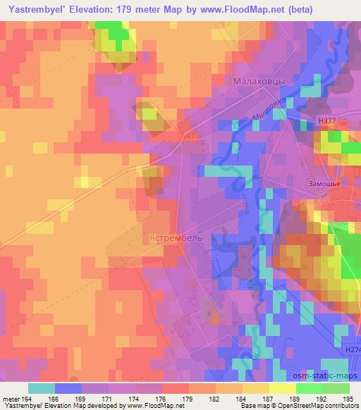 Yastrembyel',Belarus Elevation Map
