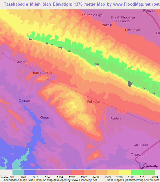 Tazehabad-e Mileh Siah,Iran Elevation Map