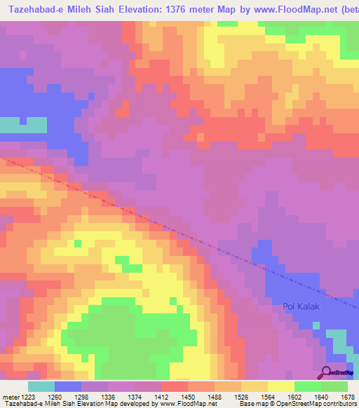 Tazehabad-e Mileh Siah,Iran Elevation Map