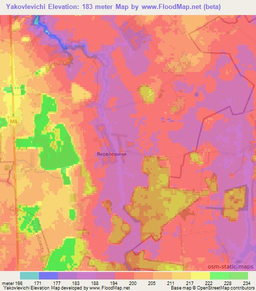 Yakovlevichi,Belarus Elevation Map