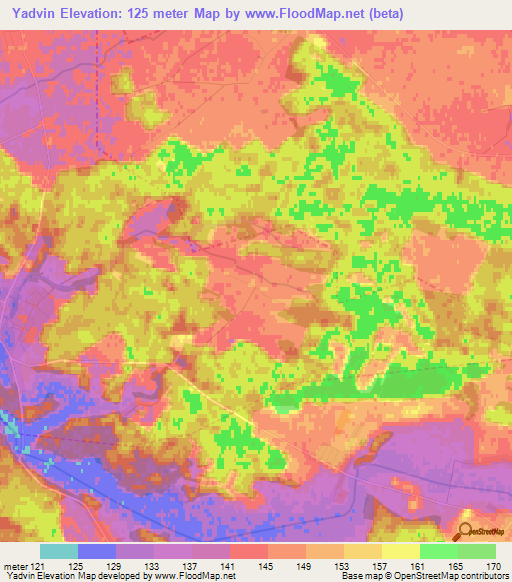 Yadvin,Belarus Elevation Map