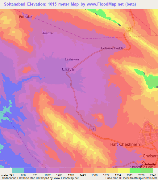 Soltanabad,Iran Elevation Map