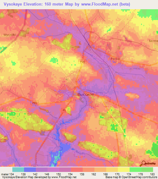 Vysokaye,Belarus Elevation Map