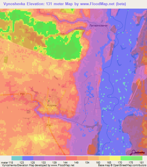 Vynoshevka,Belarus Elevation Map