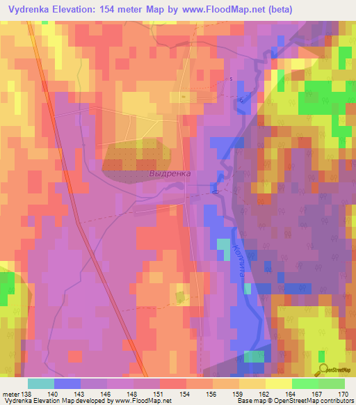 Vydrenka,Belarus Elevation Map