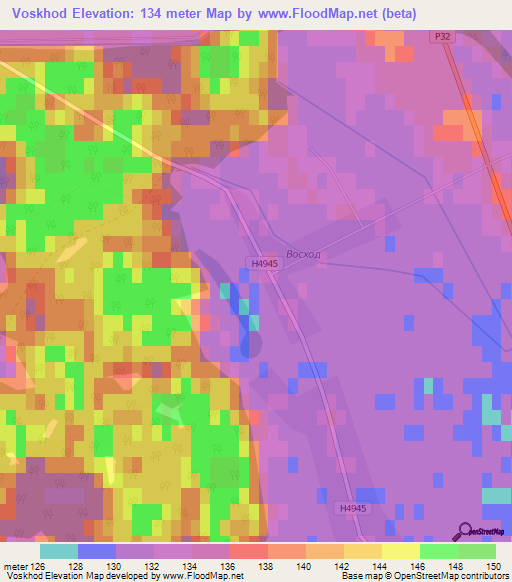 Voskhod,Belarus Elevation Map