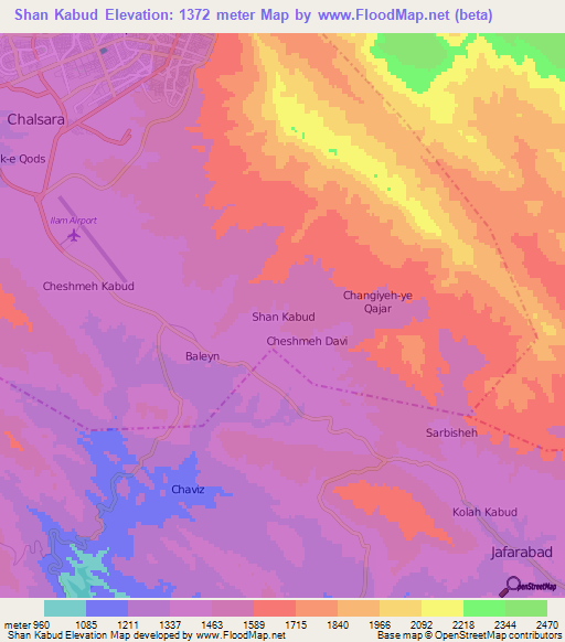 Shan Kabud,Iran Elevation Map
