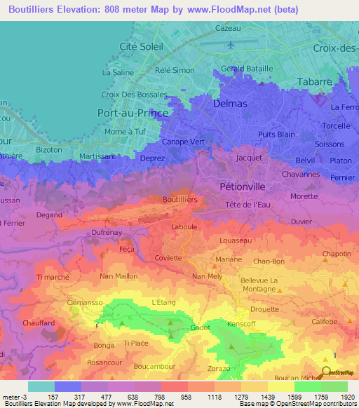 Boutilliers,Haiti Elevation Map
