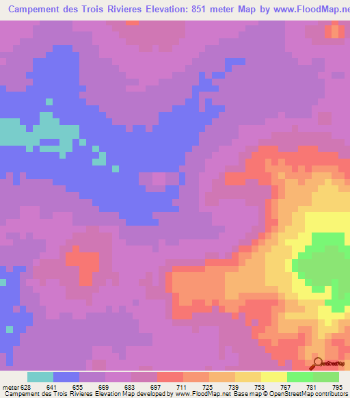 Campement des Trois Rivieres,Central African Republic Elevation Map