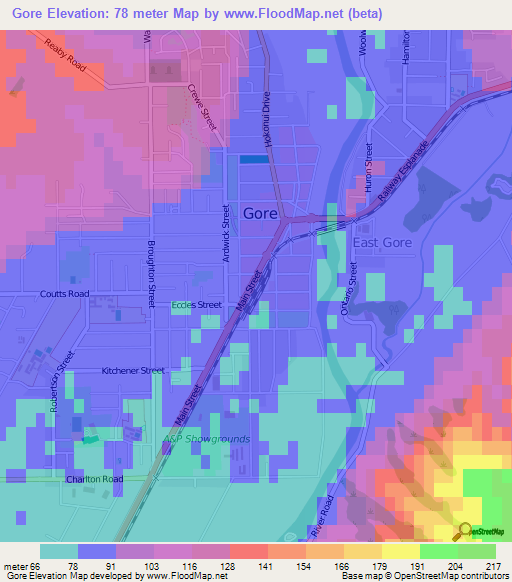 Gore,New Zealand Elevation Map