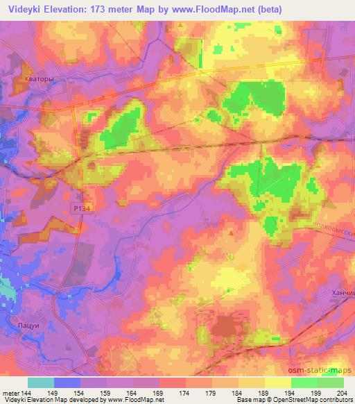 Videyki,Belarus Elevation Map