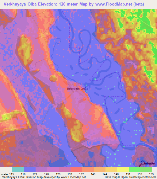 Verkhnyaya Olba,Belarus Elevation Map