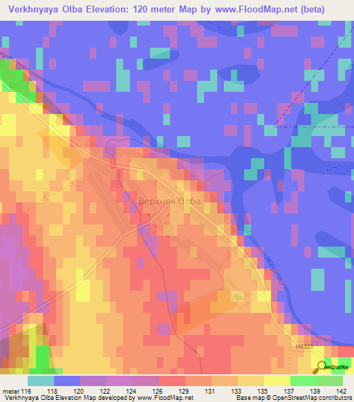 Verkhnyaya Olba,Belarus Elevation Map