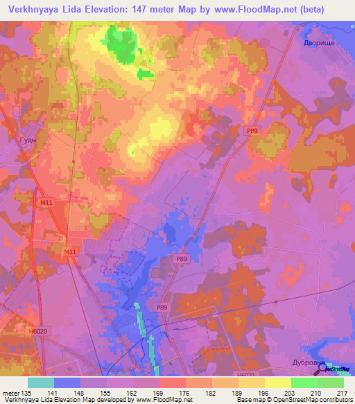 Verkhnyaya Lida,Belarus Elevation Map