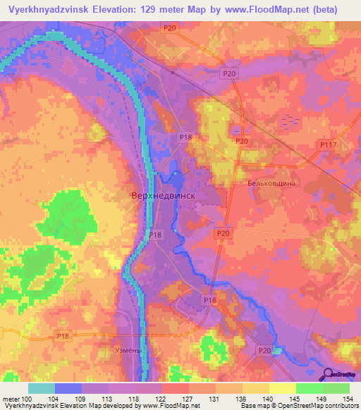 Vyerkhnyadzvinsk,Belarus Elevation Map