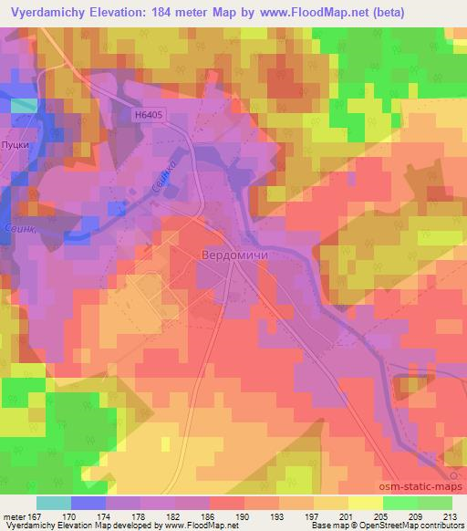 Vyerdamichy,Belarus Elevation Map